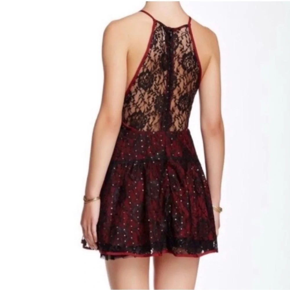 Free People Wish Upon A Star Lace Mini Dress NWOT Red Black Size 8 - Picture 3 of 6